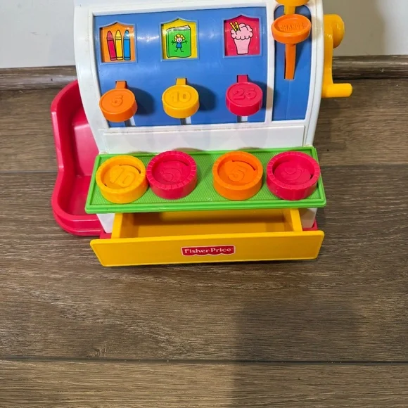 Vintage Fisher Price Cash Register, Working Bell, Functional Buttons, 5 Coins - Picture 3 of 14